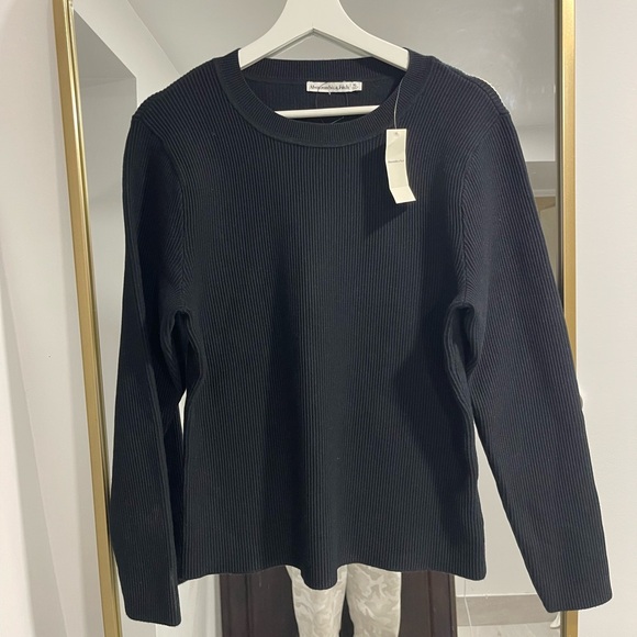 NWT Abercrombie Long-Sleeve Ottoman Crew Top size XL black ribbed - Picture 7 of 9